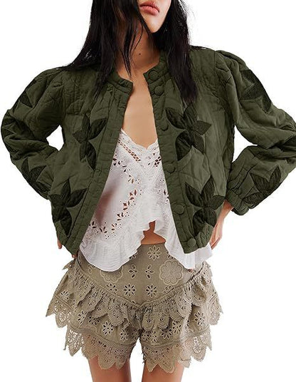 Gewaschene Baumwolle Ahornblatt befestigt Tuch bestickt Damen Mantel Baumwolle gefütterte Jacke