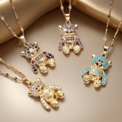 Collar de lujo con colgante de oso y circonitas
