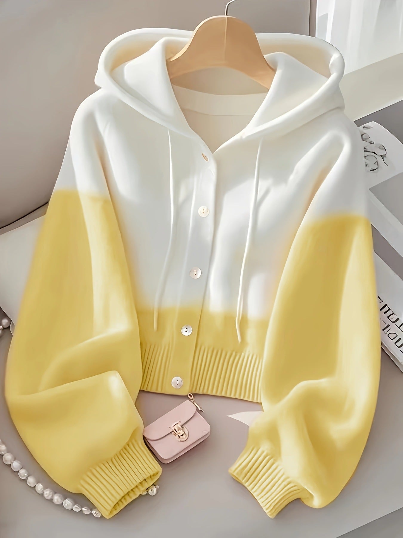 Patchwork Hooded Lazy High-grade Knitted Top