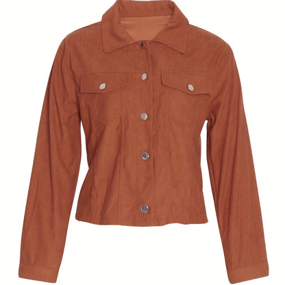 Chaqueta de pana de manga larga para mujer: abrigo informal con botones y bolsillos con solapa