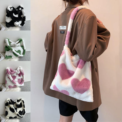 Love Heart Schulter Winter Plüsch Taschen für Damen