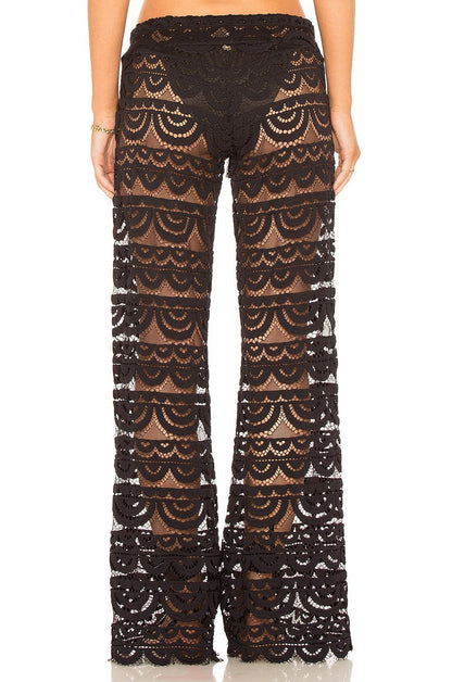 Pantalones anchos de encaje calado para mujer