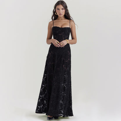Mode Strapsspitze Langes Kleid Sommer Trägerlosen Kragen Elegante Abendkleider Für Frauen