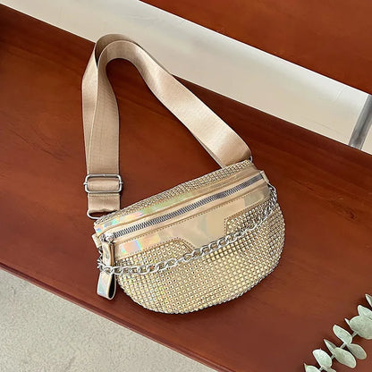 Riñonera con diamantes para mujer, bolso de hombro de diseñador de lujo, bolso de mano con cadena, bandolera