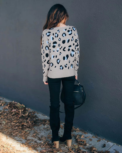 Suéter de mujer de talla grande con estampado de leopardo, prenda básica de punto, suéter