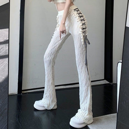 Pantalones acampanados con cordones laterales para mujer