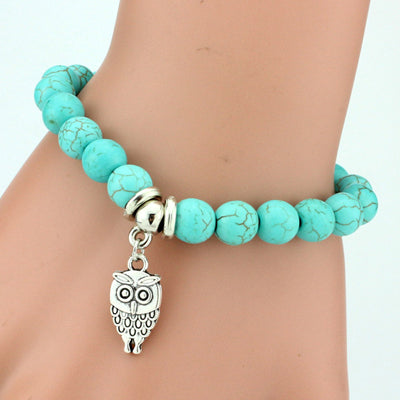 Vintage Boho Charm Bracelets Bangles Women Natural Stone Tree of Life Elephant Owl Pendant Bead Bracelet Men Jewelry
