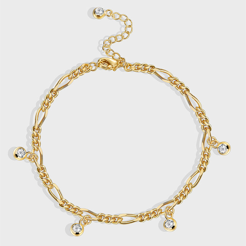 Zircon Anklet For Women Copper-plated Gold