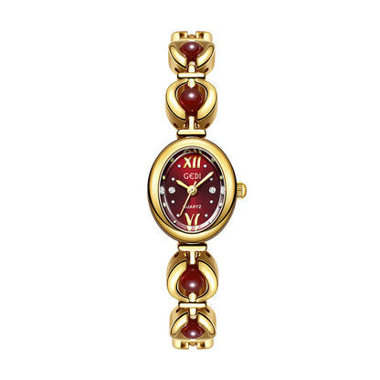 Reloj de pulsera Gedi de estilo nacional con esmeralda, atractivo, de nicho, de alta calidad, ligero, de lujo, con perlas de concha, exquisito reloj de cuarzo para mujer.