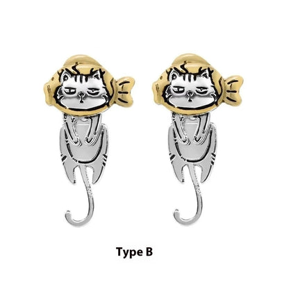 Pendientes de gato con grafiti Original Niche Dulce Genial