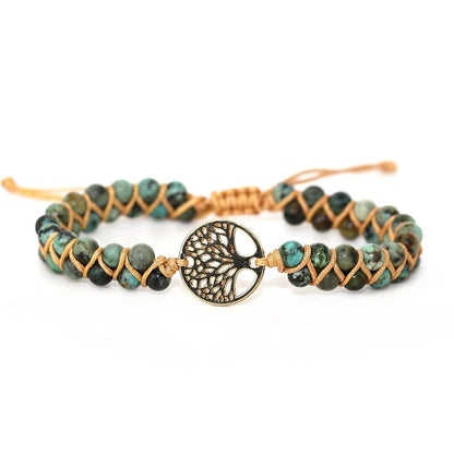 Pulseras de cuero vintage con piedras naturales para hombres y mujeres, pulsera de amistad estilo bohemio con árbol, joyería hecha a mano. 