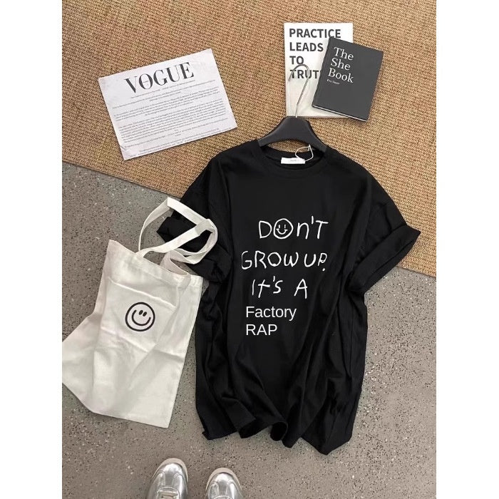 Short Sleeve Cotton Student Summer Wear  Loose Half-Sleeve Top Junior High School and High School Girls T-Shirt