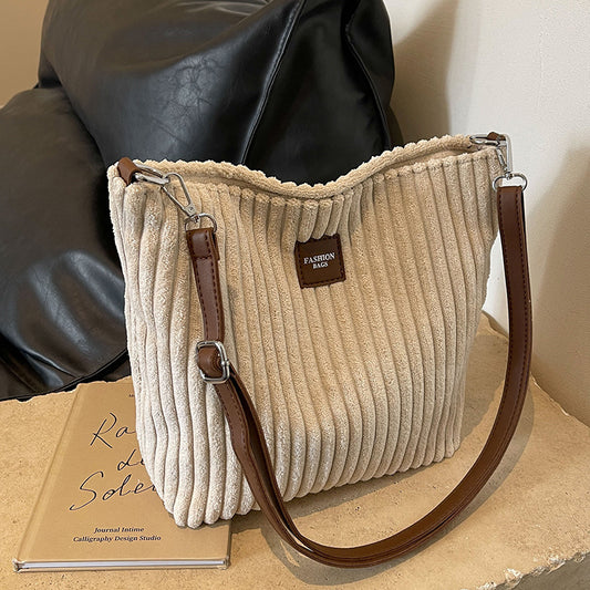 Versatile Corduroy Shoulder Bag