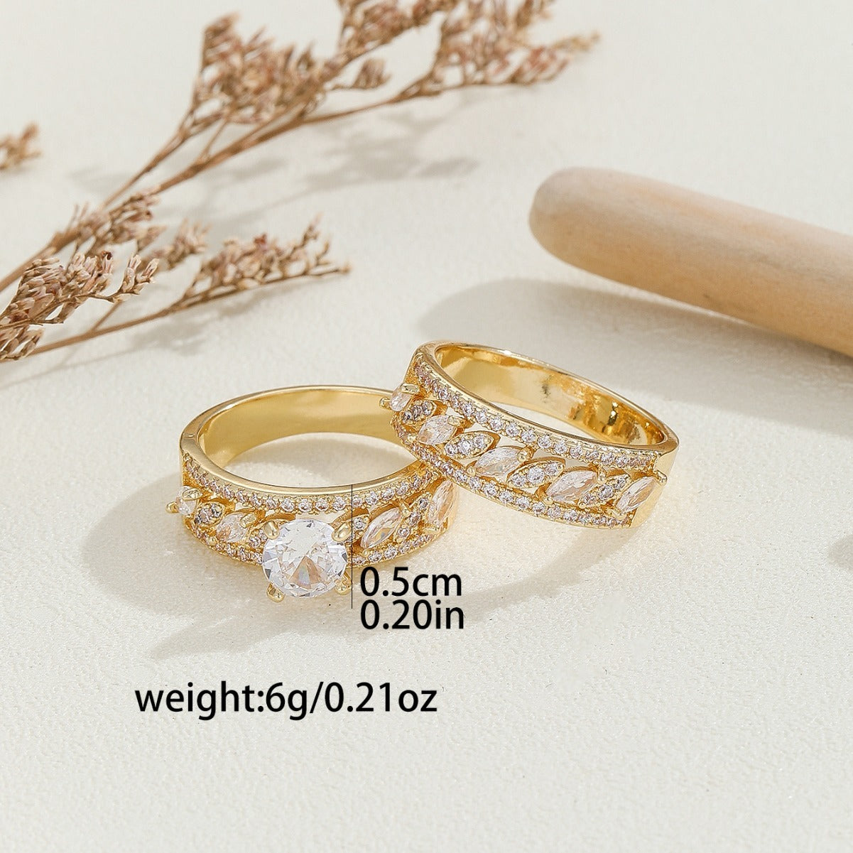 Copper Inlaid Zircon Ear Of Rice Advanced Couple Ring