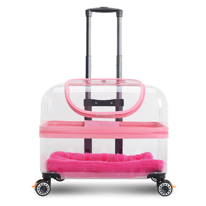 Bolsa para gatos con ruedas para mascotas, portátil, universal, para exteriores, con ruedas, transpirable, con barra de tracción, caja para mascotas de gran capacidad.