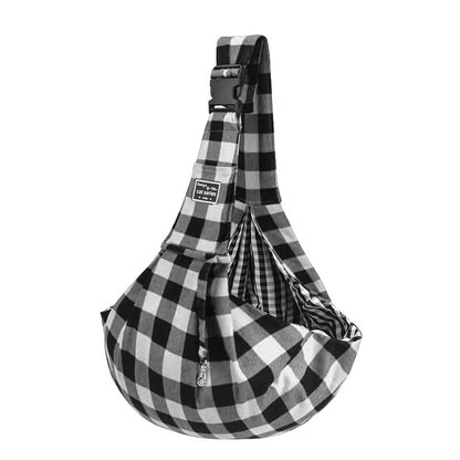 Bolso de hombro con hebilla ajustable y correa de cuadros rojos y negros para mascotas