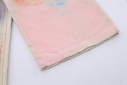 Painting Graffiti Denim Suspender Pants Men - BAGMODA