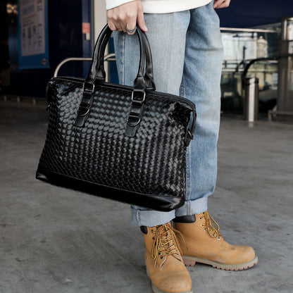 Bolso de hombre, maletín grande de cuero tejido a mano, bolsos de lujo, bolsos de mano de negocios para hombre, bolsos de mano de alta calidad para portátil.