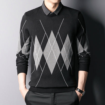 Plus Fleece Fake Two-piece Shirt Collar Men's Bottoming Shirt