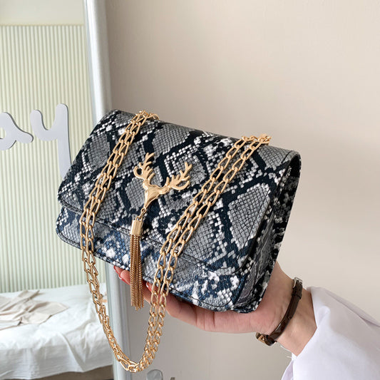 Snake Pattern Tassel Bag