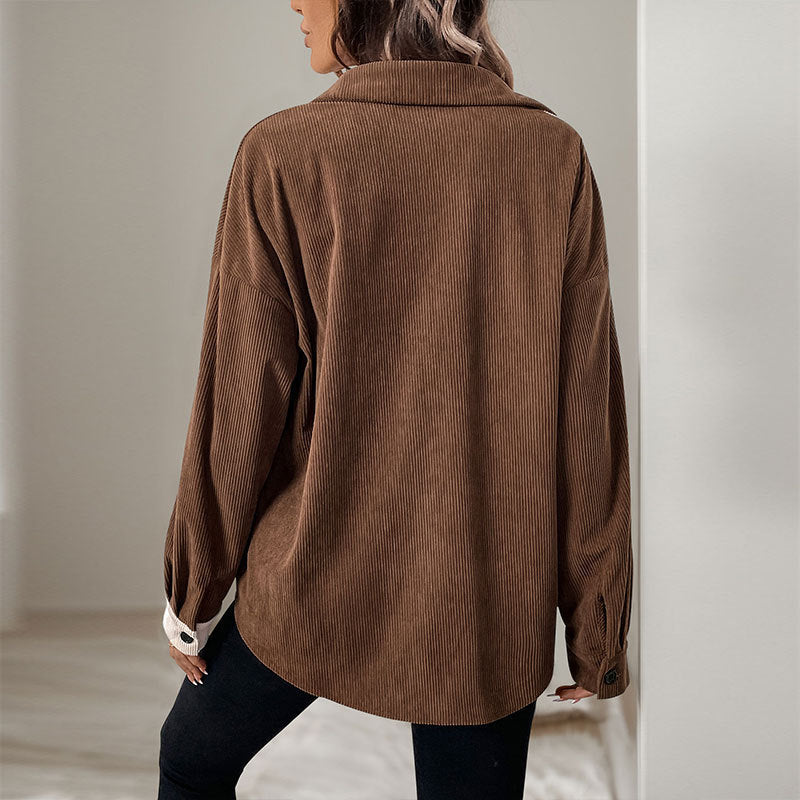 Lapel Cardigan Stitching Contrast Color Thin Coat