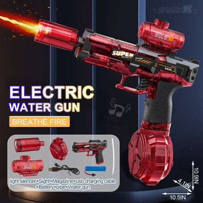 Pistolas de agua eléctricas con luces LED para niños, simulación de disparo y retroceso, potente pistola rociadora de agua automática, juguetes de verano para exteriores.