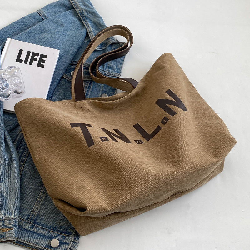Casual Letter Print Canvas Shoulder Tote