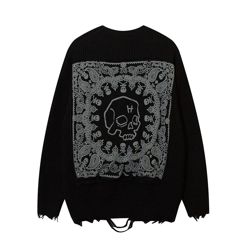 Doodle Skull Jacquard Sweater Knitwear Autumn