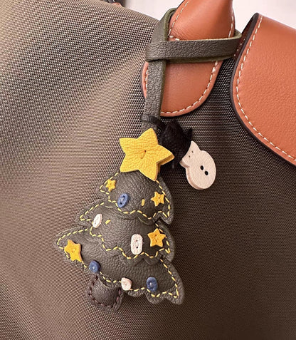 Estuche para llaves de coche de piel de oveja, regalo navideño de Papá Noel, hecho a mano