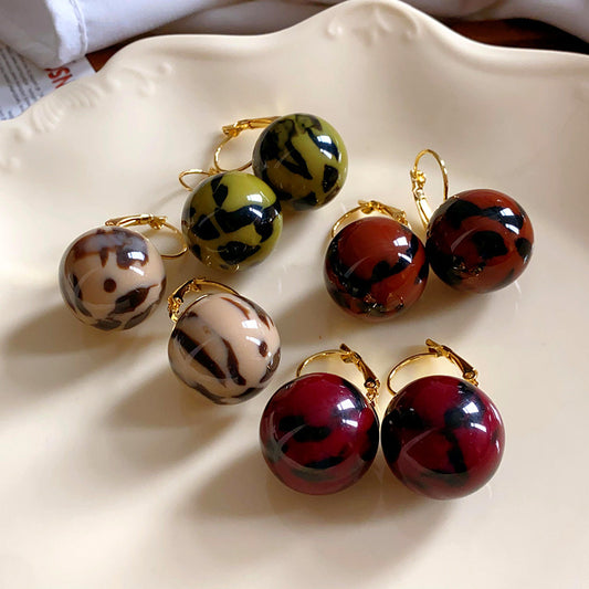Resin Round Leopard Ear Clip Vintage Unique Earrings