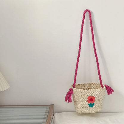Bolso bandolera infantil de punto hecho a mano con paja