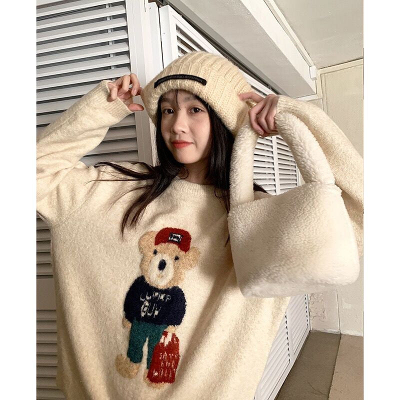 Simple Style Blue Pullover Knitwear Women's Soft Style Sweater