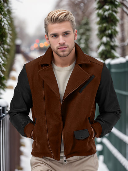 PU-Leder Patchwork Wollrevers Farblich passende Herrenjacke
