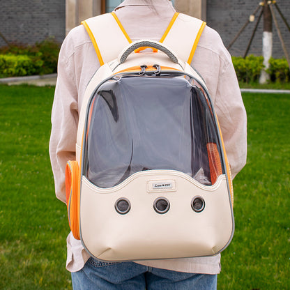 Mochila transparente portátil para viajes al aire libre para mascotas, bolsa de cuero transpirable, suministros para gatos
