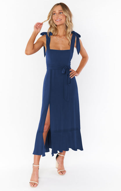 Temperamentvolles Hosenträger-Split-Kleid mit Schnürdesign, modische Sommer-Strandkleider mit Rüschen für Damen