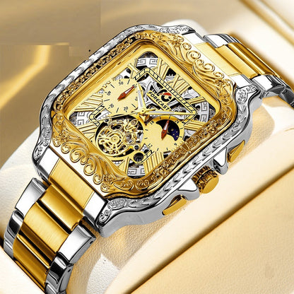 Retro Square Carved Multifunktionale Sechs-Pin Herrenuhr