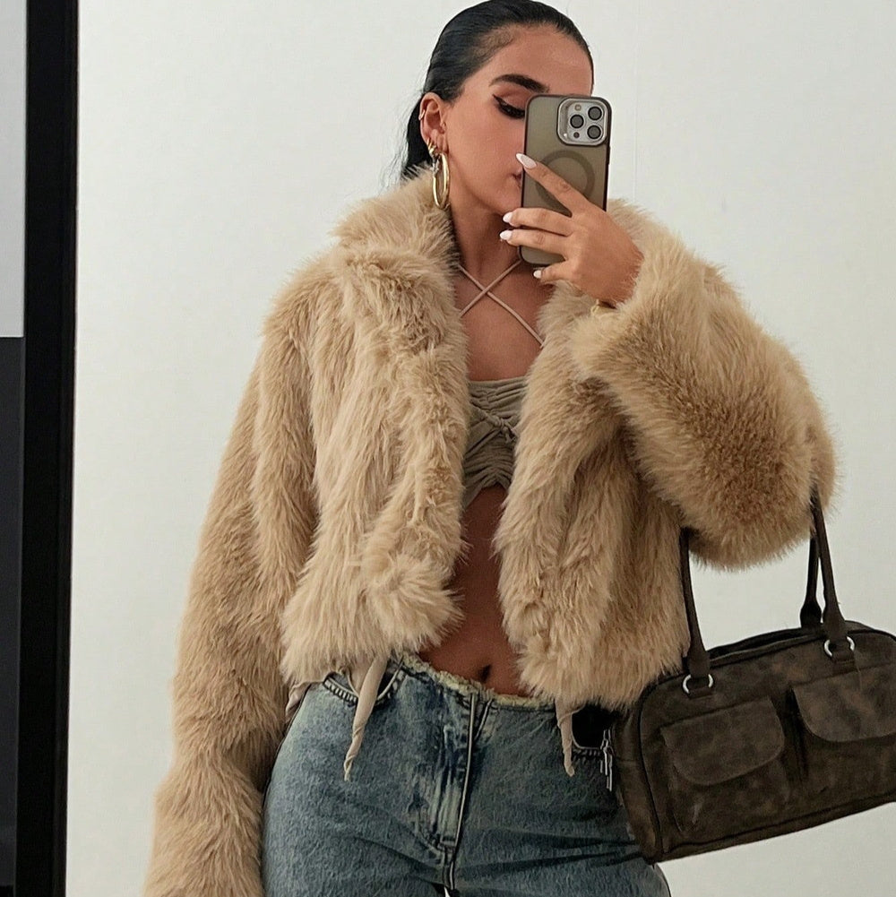 Fox Fur Thick Warm Long Sleeves Short Coat