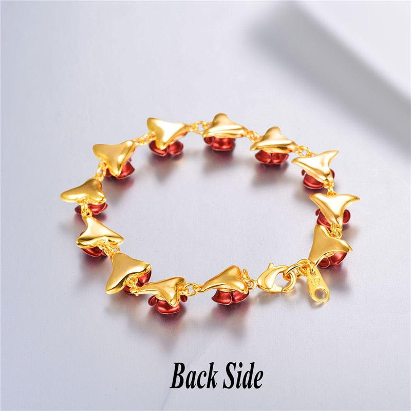 U7 Bracelet Red Rose Flowers Wrist Chain Charm Mother's Day Gift For Women Wedding Party Jewelry Bridesmaid Bracelets