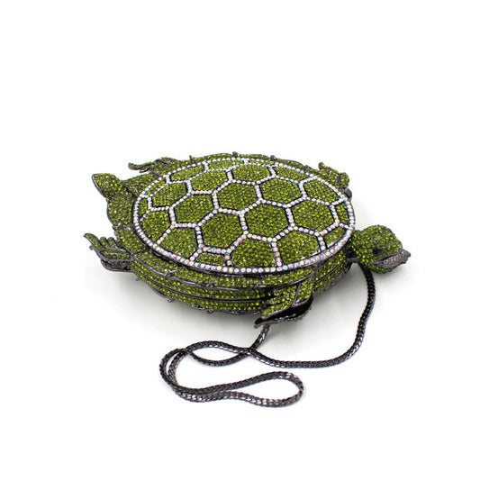 GlimmerShell Green Turtle Crystal Clutch