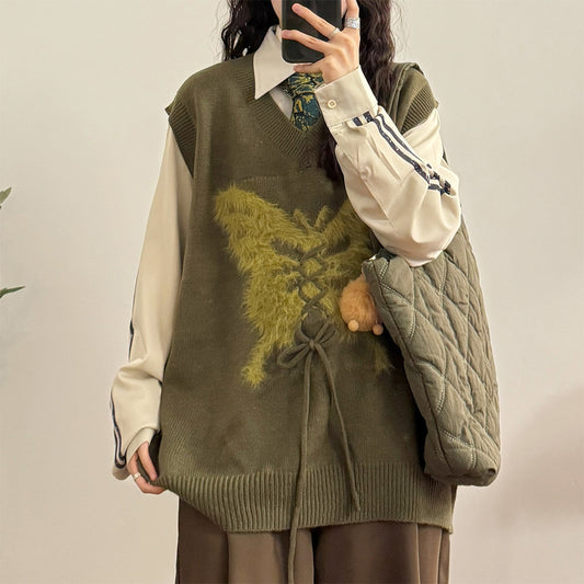 Butterfly Rope Knitwear V-neck Sweater Vest