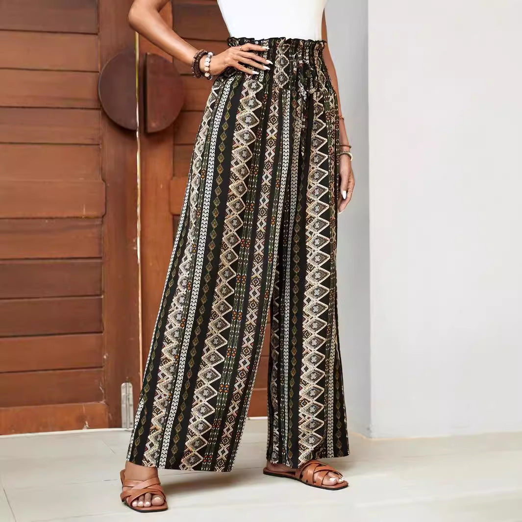 Loose Wide-leg Pants High Waist Print Trousers For Women