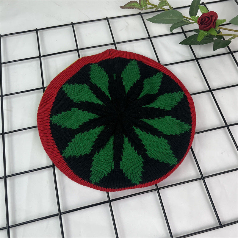 Hand Crocheted Wool Beret Jamaica Colorblock Knit