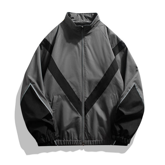 Reflective Patchwork Stand-up Collar Zipper Jacket Casual Jacket