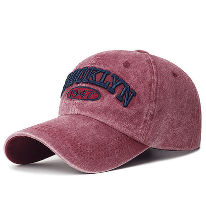 Gorra con visera bordada con letras lavadas retro para hombre, con protección solar para primavera y verano
