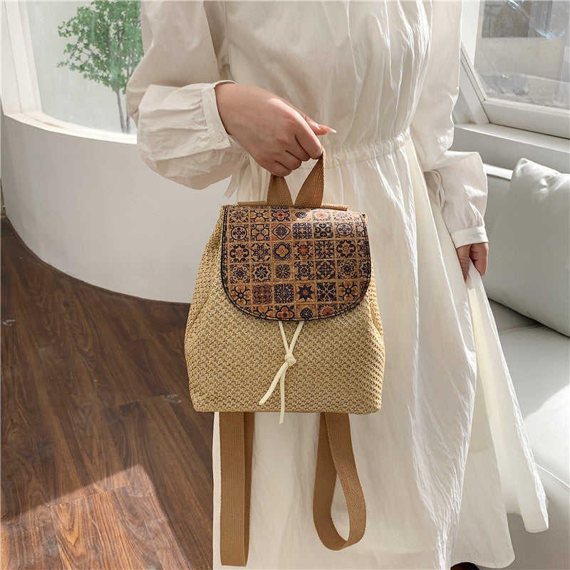 Western Style Travel Women's Straw Backpack Bohemian Style Tassel Bag
