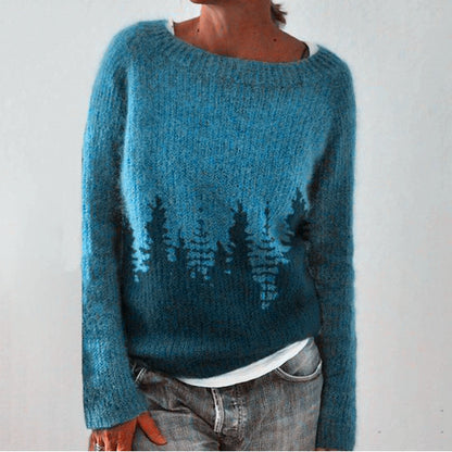 Suéter de punto holgado multicolor con cuello redondo para mujer