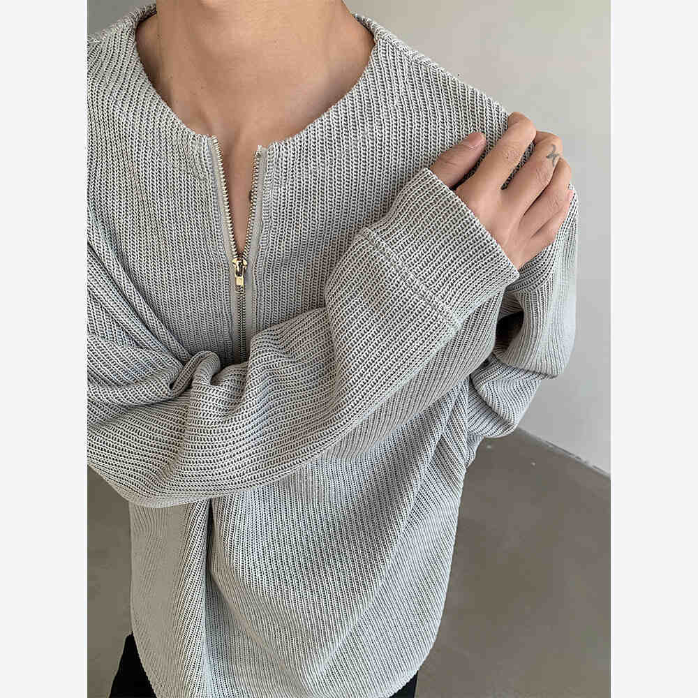 New Texture Sense Henry Collar Half Zipper Sweater For Men
