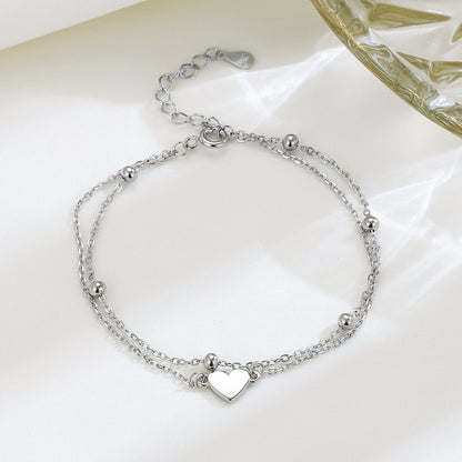 Pulsera de doble capa con corazón a juego en plata de ley S925