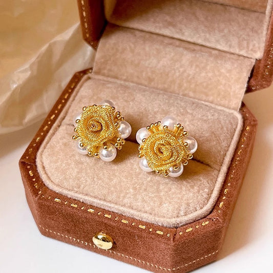 Flower-like Brocade Flower Beaded Tassel Earrings