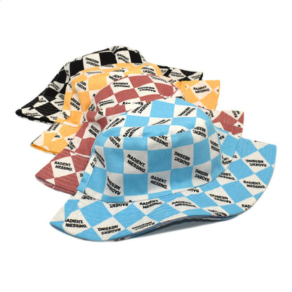 Bucket Hat mit Buchstaben-Plaid-Muster, Damenmode, doppelseitig tragbar, Bucket Hat